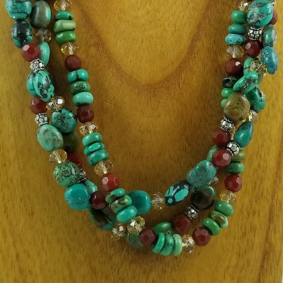 Genuine Turquoise Twisted 3-Strand Necklace - Picture 2 of 5